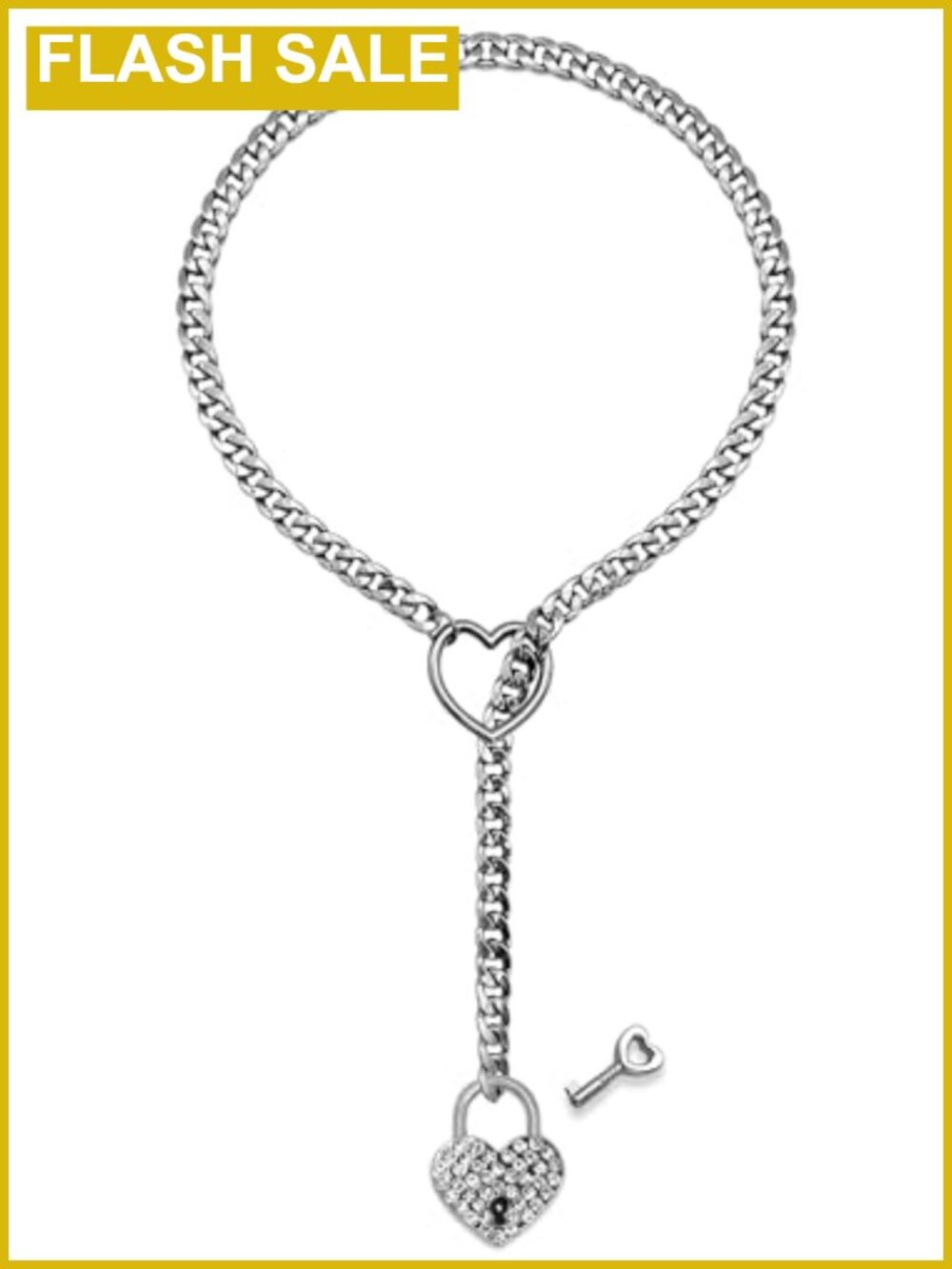 Heart O-Ring Slip Chain Necklace Cuban Link Lariat Y-Necklace Adjustable
